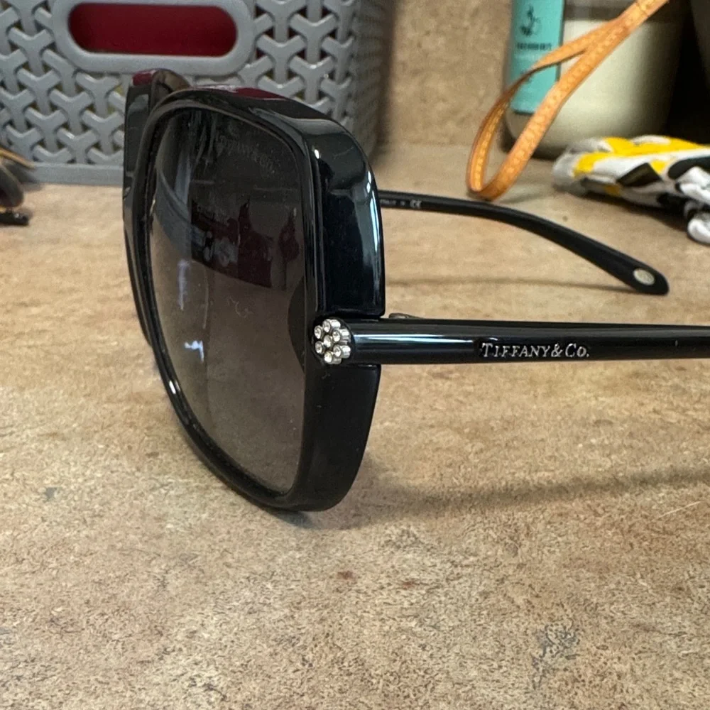 Tiffany & Co. Black Oversized Square Sunglasses with Crystal Temples - Picture 3 of 7